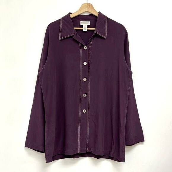 Freeport Studio 100% Silk Velvet Trim Oversized Artsy Button-Down Blouse - Med - Picture 9 of 9